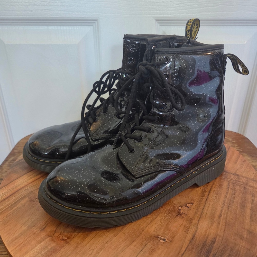 Dr. Martens 1460 Y 6 Glitter Black Patent Lace Up Combat Boots Women Grunge Punk